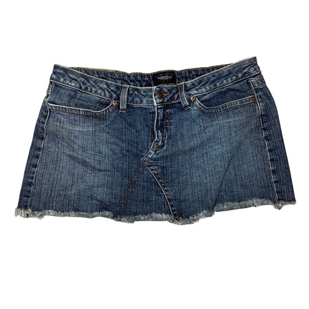 Rampage Deadstock Denim Mini Skirt 💙 Frayed Hem Y2K Classic 🤍 Size 11